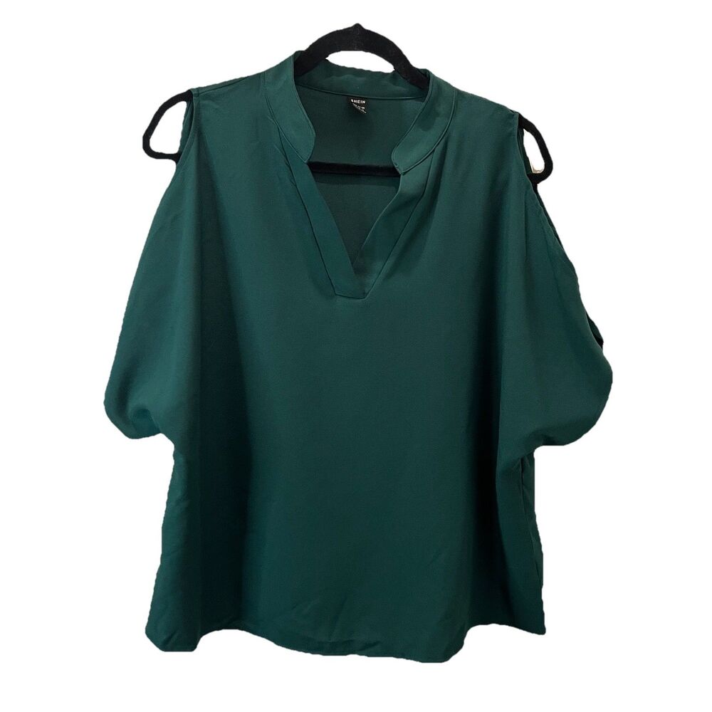 Shein Green Cold Shoulder V Neck Top Blouse Womens Size XL